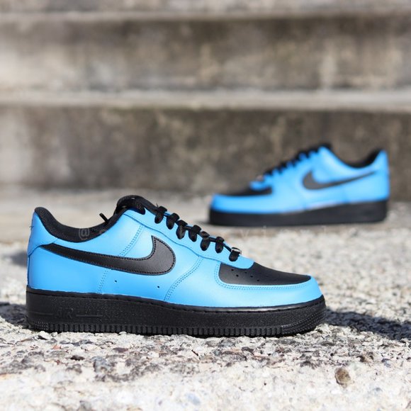 Nike Air Force 1 Low Black n Sky Blue Custom NWT - Picture 6 of 7